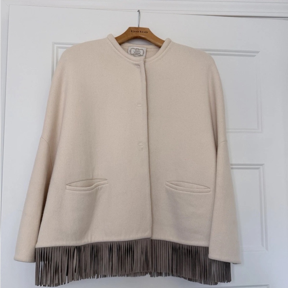 Agnona Cashmere Jacket Fringe Hem Ivory Made in Italy Luxury Small